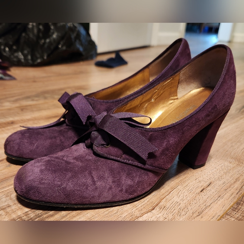 Ramon Tenza Purple Suede Heels with Bow Detail - Size 6